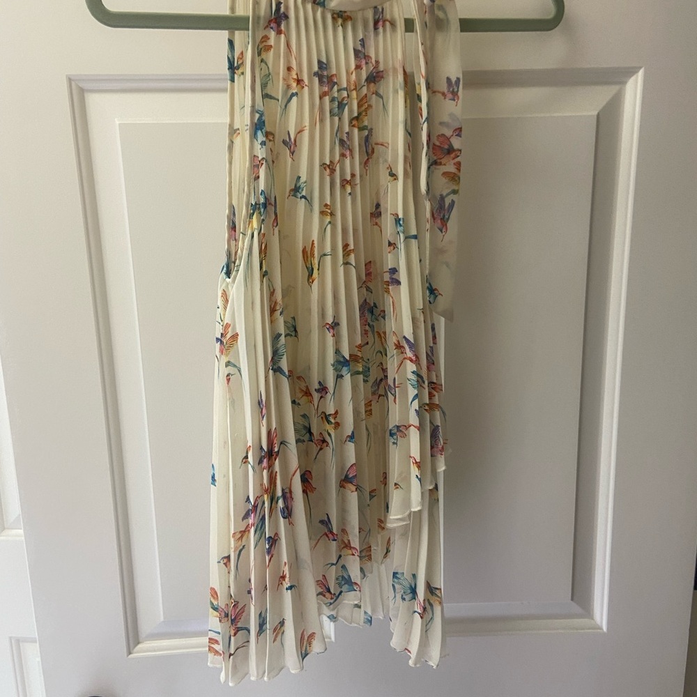 Blush Cream Hummingbird Pleated Silk Top